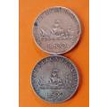Italy- 1959 -Columbus Ships 500 Lire x 2 Silver Coins