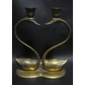 BEAUTIFUL TWO BRASS SWANS ON A BRASS STAND - FOR LIGHTING 2 CANDLES CREATING THE PERFRCT AMBIENCE