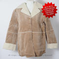 Ladies light caramel brown faux suede jacket with sherpa fur lining
