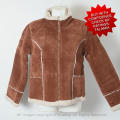 Ladies rich caramel brown faux suede jacket with sherpa fur lining