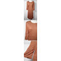 Beautiful womens brown stretch knitwear flowy dress with three quarter long sleeves