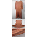 Beautiful womens brown stretch knitwear flowy dress with three quarter long sleeves