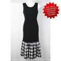 Gorgeous ladies black cotton dress with checkered frill from Japan