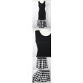 Gorgeous ladies black cotton dress with checkered frill from Japan