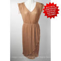 Beautiful ladies tan brown fine pleats elegant dress