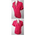 Womens dark fuscia pink button up blouse with unique collars