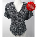 Womens black cotton blouse with grey silver patterning