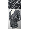 Womens black cotton blouse with grey silver patterning