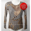 Ladies high stretch grey and brown leopards print top