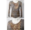 Ladies high stretch grey and brown leopards print top