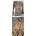 Ladies high stretch grey and brown leopards print top