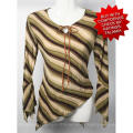 Ladies high stretch green beige and brown striped 2 PC matching top and long skirt