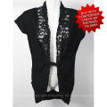 Ladies black cotton throw over cover jacket with large lace collar