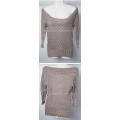 Ladies dusty pink stone grey wide neck or off shoulder jersey top