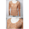 Womens tan brown crochet knit pull over jersey