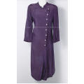 Ladies purple silky shiny dress with asymmetric button up