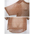 Womens brown quality chiffon blouse with dark red dots