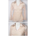 Ladies champagne colour slong sleeve netting top with satin collar