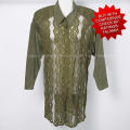 Womens luxury olive green lace and satin long length blouse