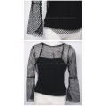 Ladies funky black netting top with pretty lace v-neck