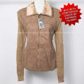 Ladies brown light weight faux leather and fur and knit jacket