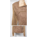 Ladies brown light weight faux leather and fur and knit jacket