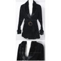 Ladies soft black faux suede light weight jacket with faux fur collar and belt