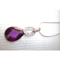 12 x Diamonds with Beautiful Authentic Amethyst Pendent Necklace and Sterling Silver Chain