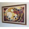 Large oil painting of guinea fowl by Rose-Marie Budler