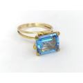 14ct gold Modernist blue topaz ring (Scandi style)