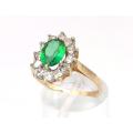 Synthetic emerald and CZ ring (9ct gold)