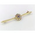 Edwardian 15ct gold sapphire & seed pearl brooch
