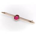 Edwardian rose gold and red stone bar brooch