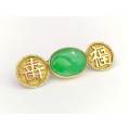 14ct gold Chinese Imperial green jade brooch