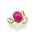 Stunning 18ct gold deep pink ruby cabochon ring