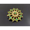 Antique 9ct gold starburst brooch set with turquoise and pearls