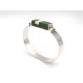 MCM sterling silver hinged bangle with green malachite stone