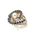 Spectacular 14ct gold & blue sapphire ring with pearl centre