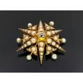 Spectacular Victorian pearl diamond starburst brooch
