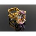 Spectacular Mid-century pink kunzite ring by SA goldsmith- a rare find!