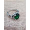 Green Crystal Emerald  Wedding Ring White Rhodium Plated Jewelry