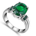 Green Crystal Emerald  Wedding Ring White Rhodium Plated Jewelry
