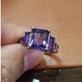 Amethyst Crystal Engagement Ring white Rhodium Plated