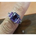 Amethyst Crystal Engagement Ring white Rhodium Plated