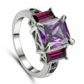 Amethyst Crystal Engagement Ring white Rhodium Plated