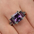 Amethyst Crystal Engagement Ring white Rhodium Plated