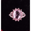 Pink Oval Sapphire Ring  Rhodium Plated Wedding Engagement Jewelry