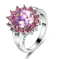 Pink Oval Sapphire Ring  Rhodium Plated Wedding Engagement Jewelry