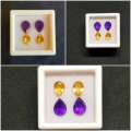 3.45Cts Natural Gemstone Earrings 2 Pieces Combination Set **Amethyst & Citrine**