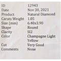 1.05Ct Certified SI Champagne Sparky Light Yellow Round Natural Diamond